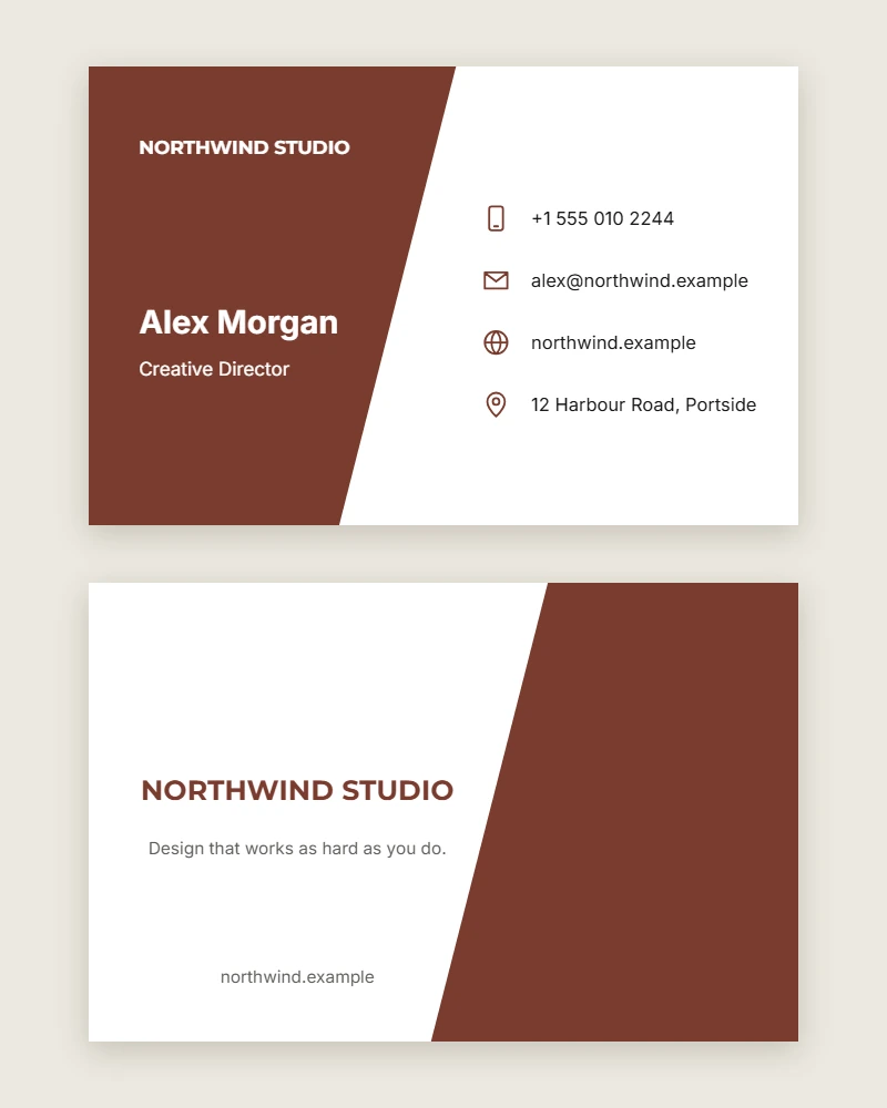 Diagonal Split Business Card template with contact icons, front and back
