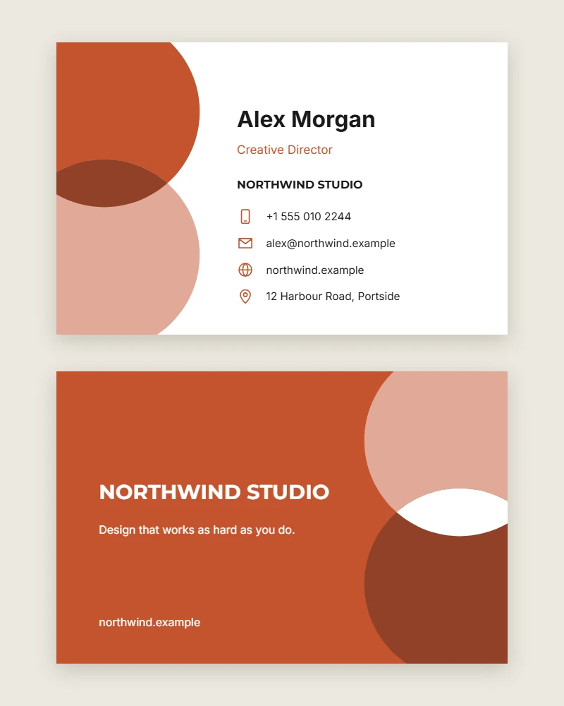 Overlap Business Card template with overlapping circles and contact icons, front and back