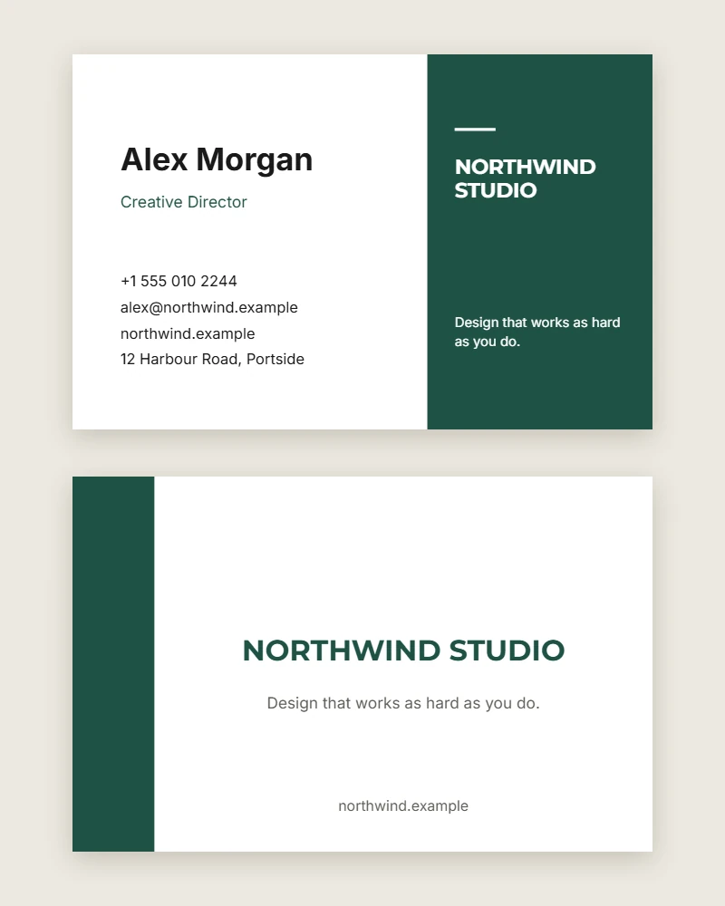 Split Panel Business Card template, front and back