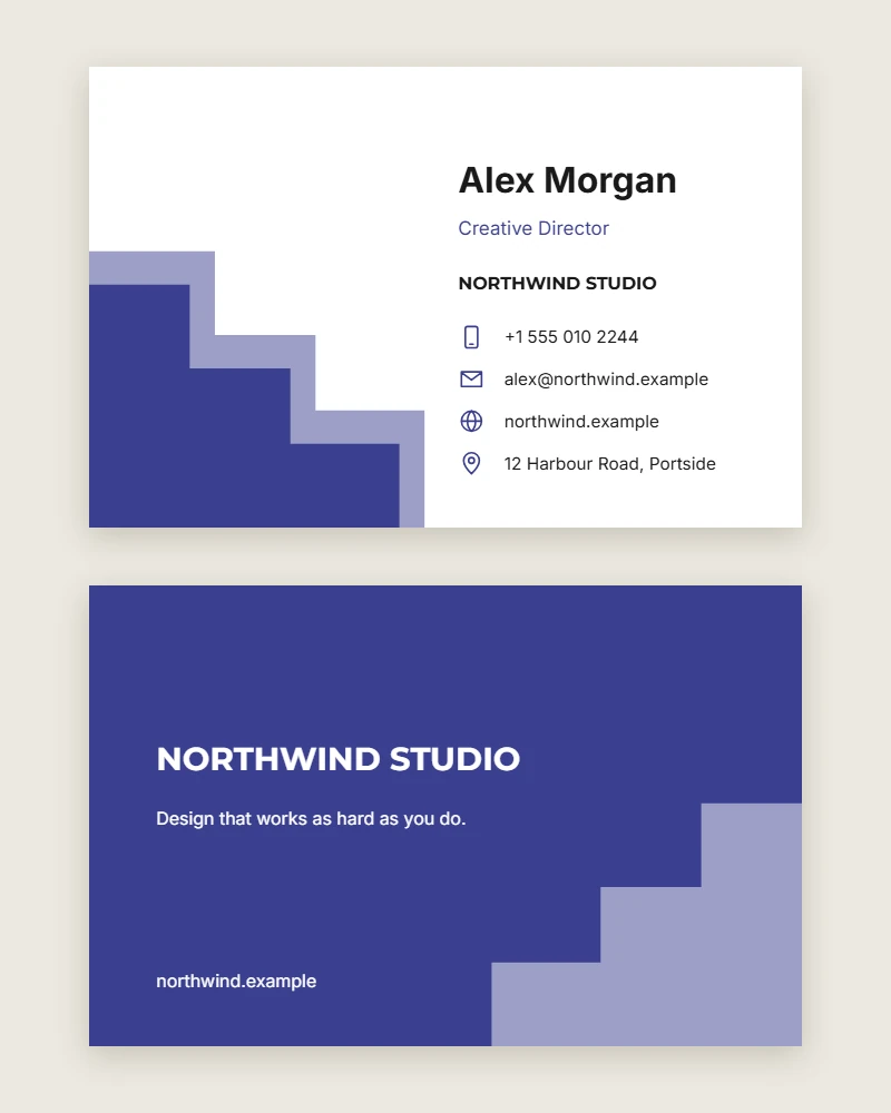 Staircase Business Card template with contact icons, front and back