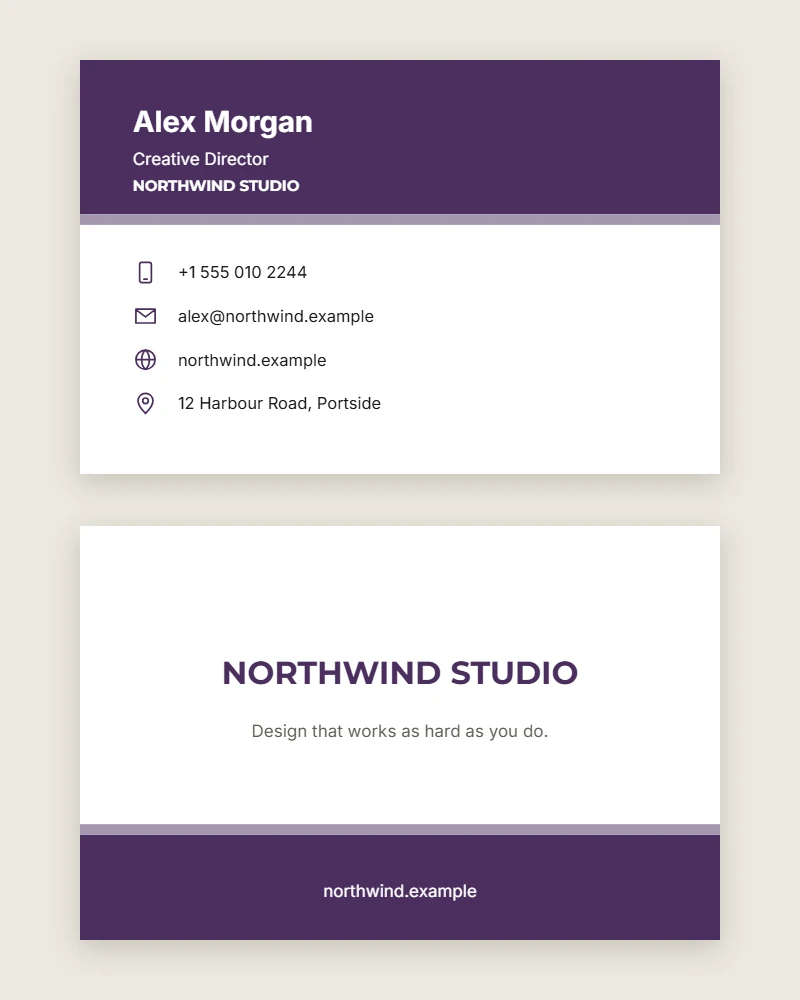 Top Band Business Card template with contact icons, front and back