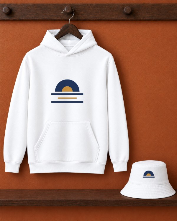 Hoodie and Bucket Hat Mockup with a sample design applied
