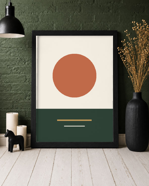 Interior Framed Poster Mockup with a sample design applied