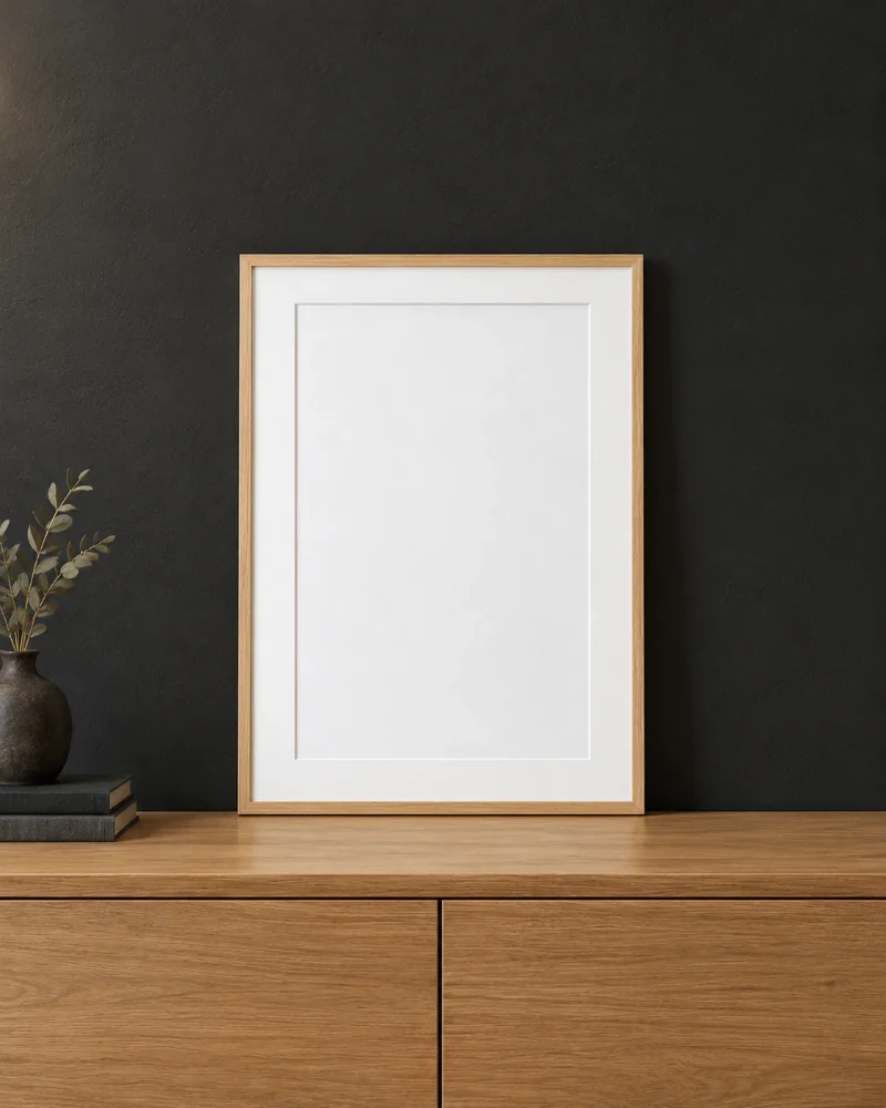 Leaning Wood Frame Poster Mockup, blank and ready for your design