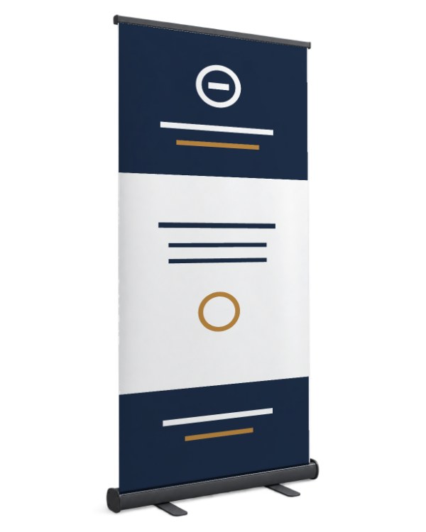 Angled Roll-Up Banner Mockup with a sample design applied
